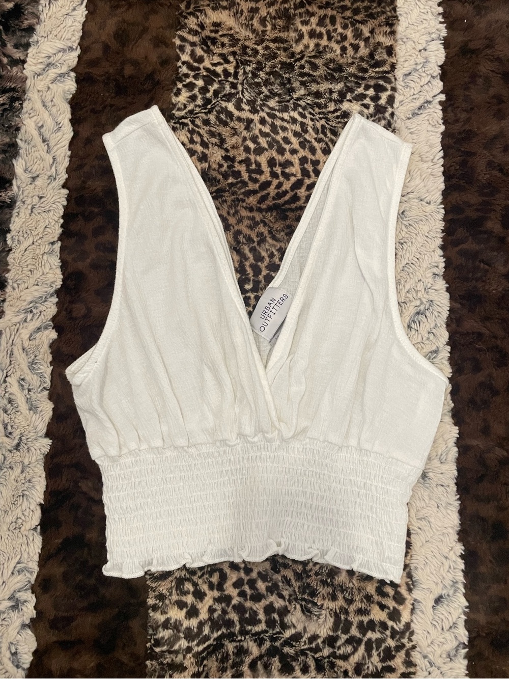 Urban Outfitters White V-Neck Smocked Crop Tank